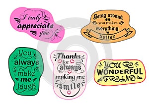 set of compliment phrases lettering