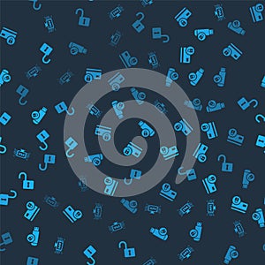 Set Computer api interface, Credit card with lock, USB flash drive and Open padlock on seamless pattern. Vector