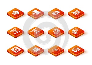 Set Computer api interface, Processor CPU, Neural network, Artificial intelligence AI, robot, Server, Data and icon