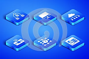 Set Computer api interface, Server, Data, Neural network, Artificial intelligence AI, monitor and Network cloud