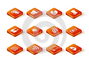 Set Computer api interface, Wifi locked, Broken or cracked, Cyber security, Document and and icon. Vector