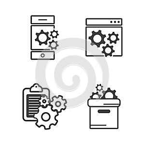 Set computer app setting with gears icon vector in line style for web, graphic and mobile design