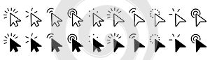 Set of computer arrow cursor in black. Click arrow cursor icons collection