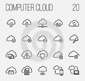 Set of computer cloud icons in modern thin line style.