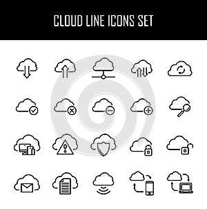 Set of computer cloud icons in modern thin line style.