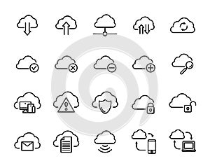 Set of computer cloud icons in modern thin line style.