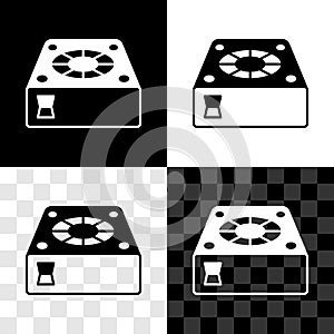 Set Computer cooler icon isolated on black and white, transparent background. PC hardware fan. Vector