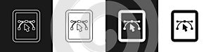 Set Computer display with vector design program icon isolated on isolated on black and white background. Photo editor
