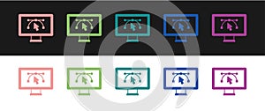 Set Computer display with vector design program icon isolated on isolated on black and white background. Photo editor
