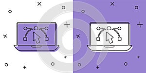 Set Computer display with vector design program icon isolated on isolated on white and purple background. Photo editor