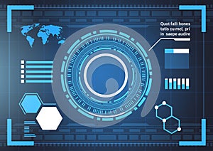 Set Of Computer Futuristic Infographic Elements And World Map Tech Abstract Background Template Charts And Graph, Banner