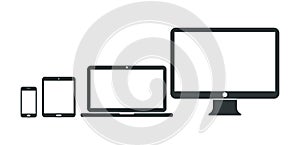 Set of computer, laptop, tablet and smartphone icons. Vector illustration