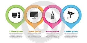 Set Computer monitor, Computer monitor screen, Computer mouse and Security camera. Business infographic template. Vector