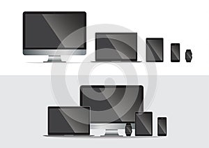 Set of computer monitor, laptop, tablet, mobile phones smart phone. illustration