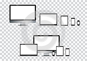 Set of computer monitor, laptop, tablet, mobile phones smart phone. illustration