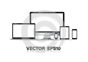 Set of computer monitor, laptop, tablet, mobile phones smart phone. illustration