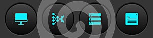 Set Computer monitor, Neural network, Server, Data and Web developer programming code icon. Vector