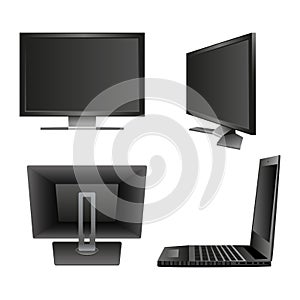 Set Computer Monitor Notebook Laptop, Television Backside. Icon Vector Illustration.