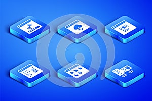 Set Computer monitor screen, Loading data window, Browser files, Software, Cloud technology transfer and Page with 404