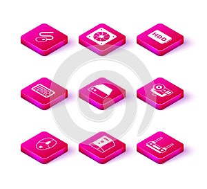 Set Computer mouse, Case of computer, Keyboard, Server, Data, Web Hosting, Router and wi-fi signal, camera, Hard disk