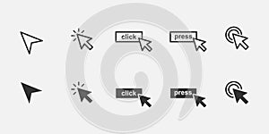 Set of computer mouse click cursor icons