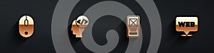 Set Computer mouse, Front end development, UI or UX design and Web and graphic icon with long shadow. Vector