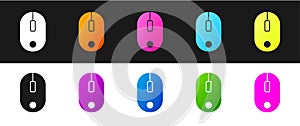 Set Computer mouse icon isolated on black and white background. Optical with wheel symbol. Vector Illustration