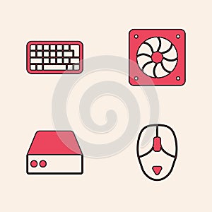 Set Computer mouse, Keyboard, cooler and Server, Data, Web Hosting icon. Vector