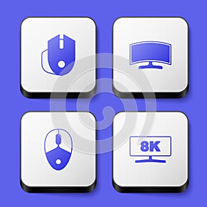 Set Computer mouse, monitor, and icon. White square button. Vector