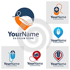 Set of Computer Mouse with point logo design vector illustration. Mouse logo concept template