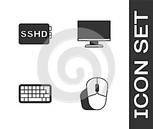 Set Computer mouse, SSHD card, Keyboard and monitor screen icon. Vector