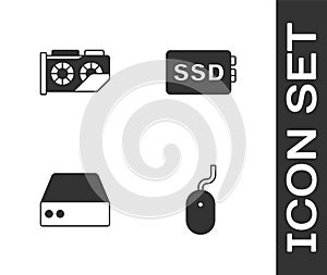 Set Computer mouse, Video graphic card, Server, Data, Web Hosting and SSD icon. Vector