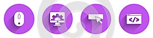 Set Computer mouse, Web development, UI or UX design and Front end icon with long shadow. Vector
