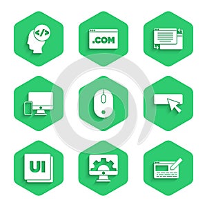 Set Computer mouse, Web development, UI or UX design, Monitor and mobile, and Front end icon. Vector