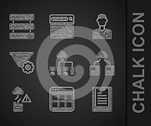 Set Computer network, Browser files, Server, Data report, Cloud technology data transfer, Filter setting, Analyst