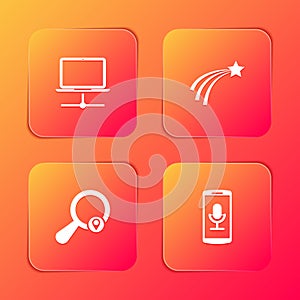 Set Computer network, Falling star, Search location and Mobile recording icon. Vector