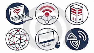 Set of computer and network icons, technology and connectivity vector design Generative AI