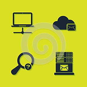 Set Computer network, Mail server, Unknown search and Cloud mail icon. Vector