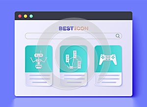 Set Computer network, Robot and Gamepad icon. Vector