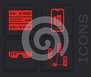 Set Computer network, Server, Data, Web Hosting, Smartphone, mobile phone and Smart glasses icon. Vector