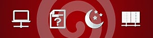 Set Computer network, Unknown document, Moon and stars and Server, Data, Web Hosting icon. Vector