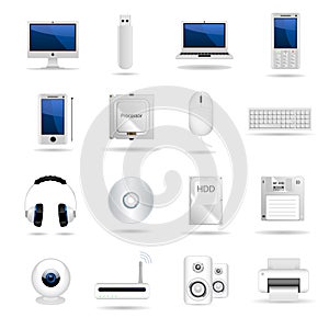 Set of computers and hardware icons