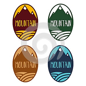 Set of concept labels with mountains and river.