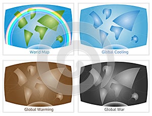 Set of conceptual world maps, illustrate environment