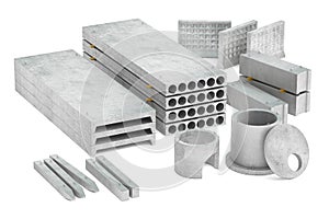 Set of concrete products, 3D rendering