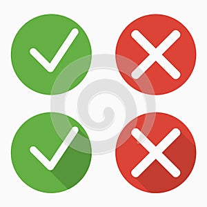 Set of confirm and deny icons with and without shadows photo