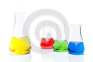 Set of conical temperature resistant flask with color liquid