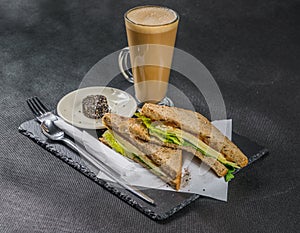 Set consisting of two sandwiches malted bread with vintage ched