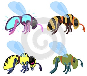 The set consists of four flying insects.