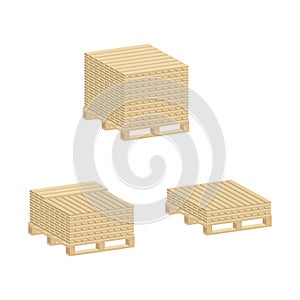 Set of construction boards on a pallet isolated on white background.Isometric and 3D view.